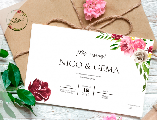 Nico & Gema. Invitación de boda y otras piezas
